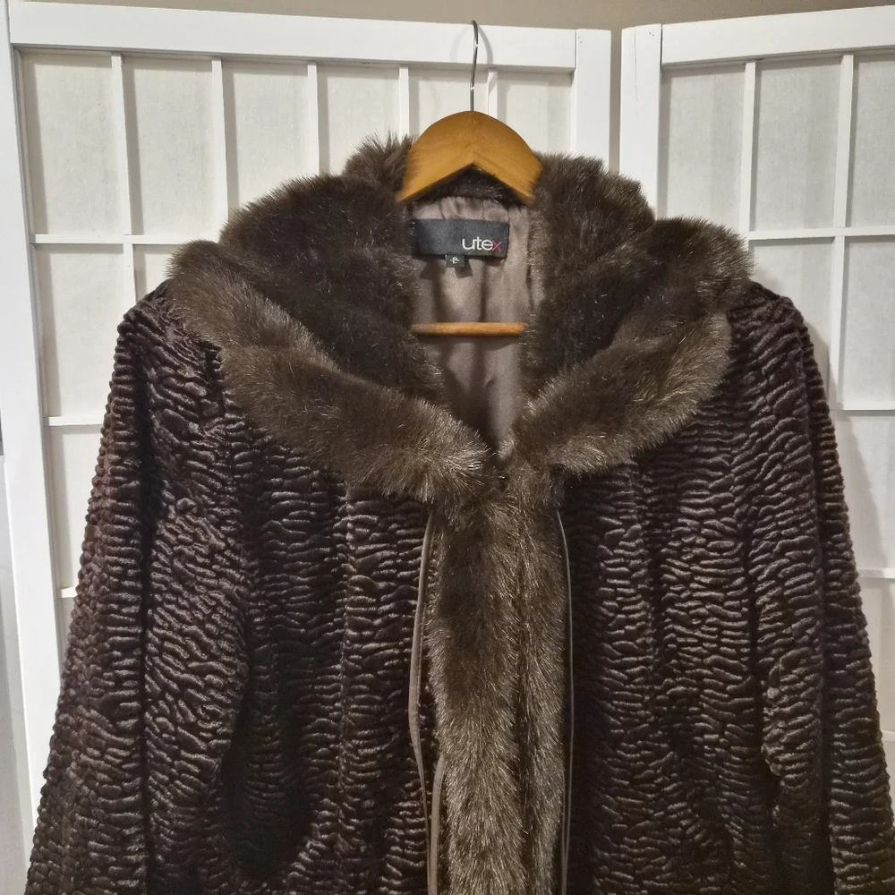 Vintage Brown Faux Fur Coat Sz L - Picture 2 of 15
